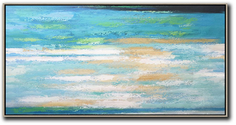 Original Artwork Extra Large Abstract Painting,Horizontal Palette Knife Contemporary Art,Original Abstract Painting Canvas Art,Lake Blue,White,Yellow.Etc